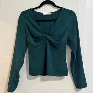 Abercrombie & Fitch Green Fitted Tie Front Blouse